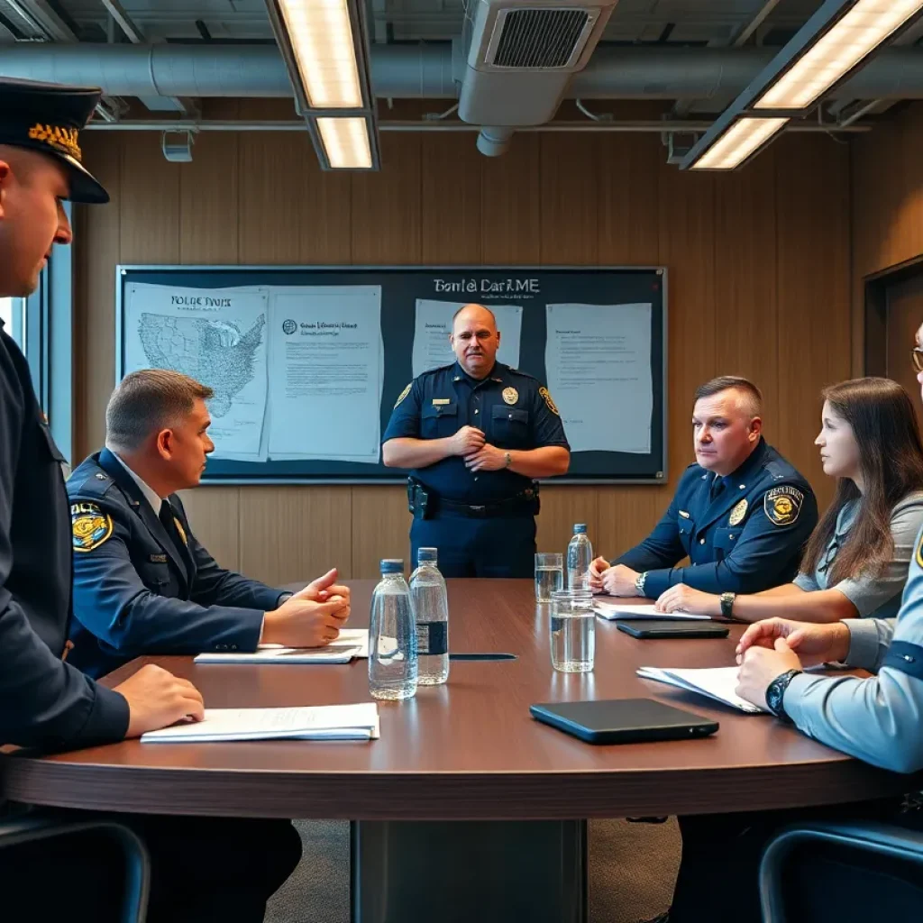 Police officers discussing workplace concerns