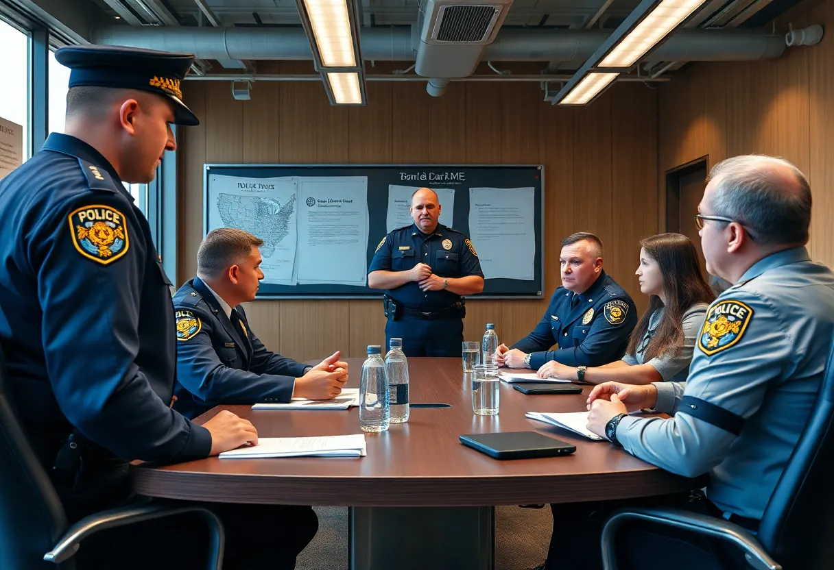 Police officers discussing workplace concerns