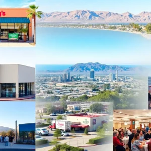 A vibrant collage showcasing various California cities with new business openings and community events.