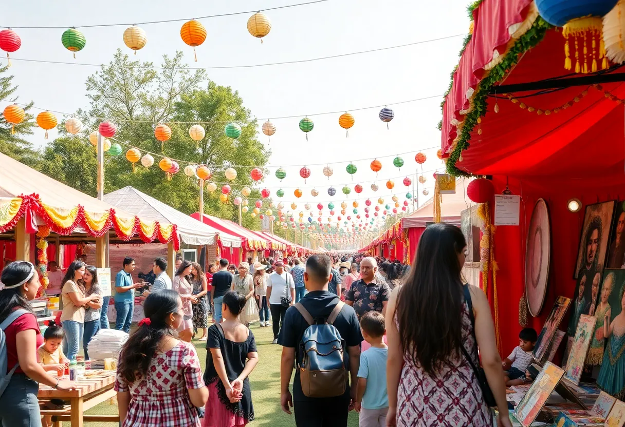 A vibrant scene from Festival Beverly Hills showcasing diverse cultural performances and attendees participating in community workshops.