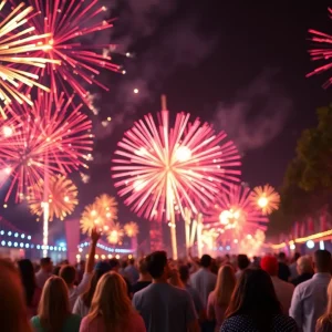 Colorful fireworks lighting up the night sky during a festive celebration