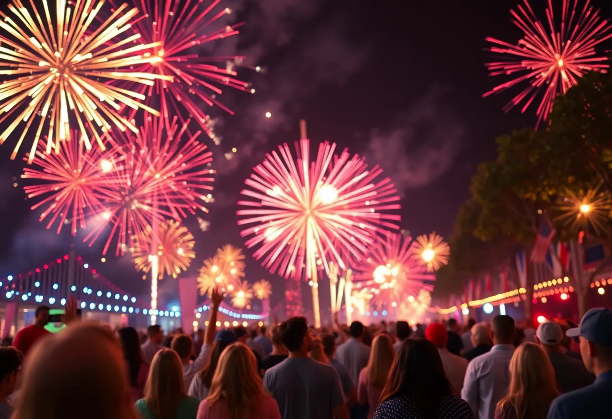 Colorful fireworks lighting up the night sky during a festive celebration