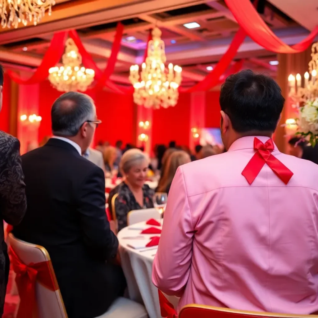 A beautifully decorated gala event celebrating AIDS awareness.