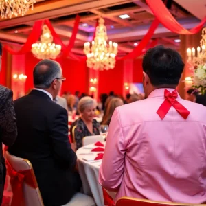 A beautifully decorated gala event celebrating AIDS awareness.