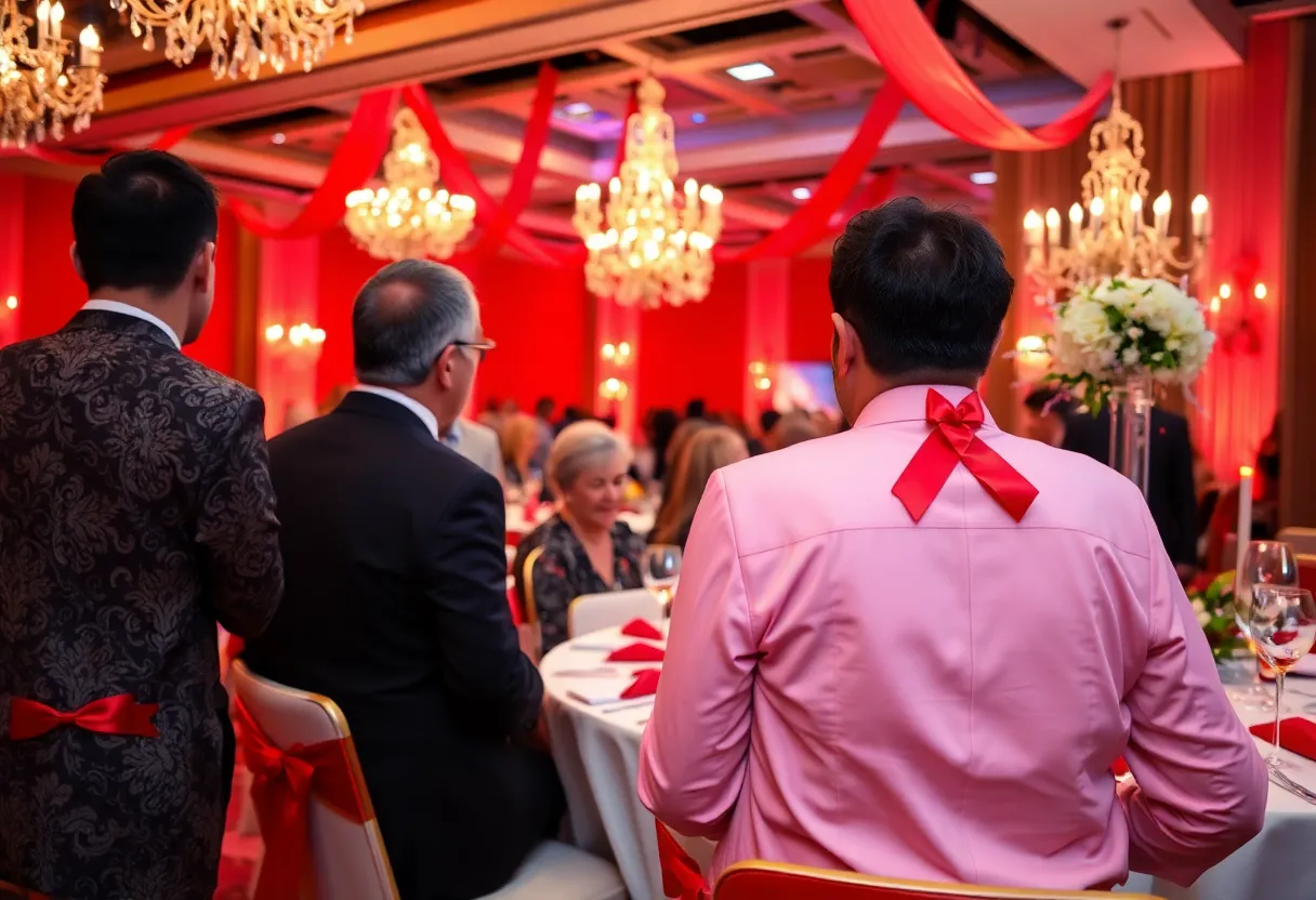 A beautifully decorated gala event celebrating AIDS awareness.