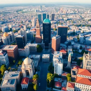Aerial view of Los Angeles highlighting cultural landmarks