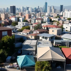 Cityscape of Los Angeles promoting housing solutions for homeless individuals