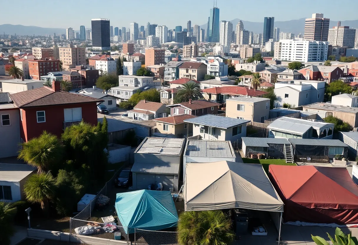 Cityscape of Los Angeles promoting housing solutions for homeless individuals