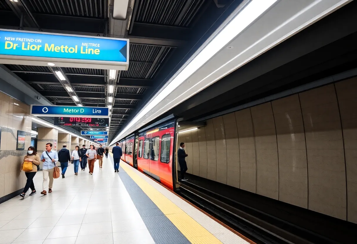 Passengers at a modern Metro D Line station in Los Angeles
