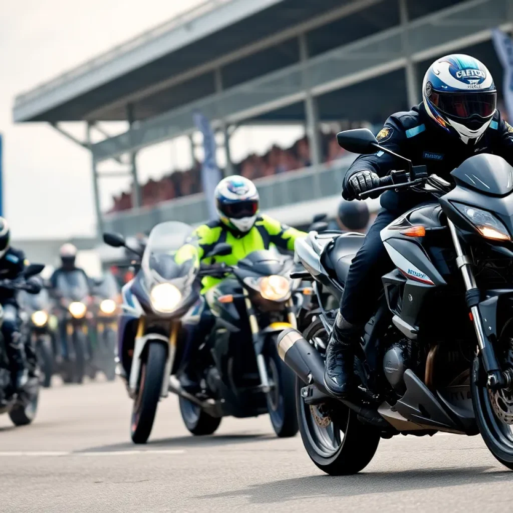 Motorcycle competition involving police officers showcasing riding skills