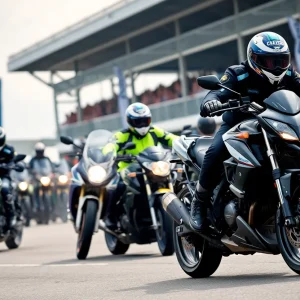 Motorcycle competition involving police officers showcasing riding skills