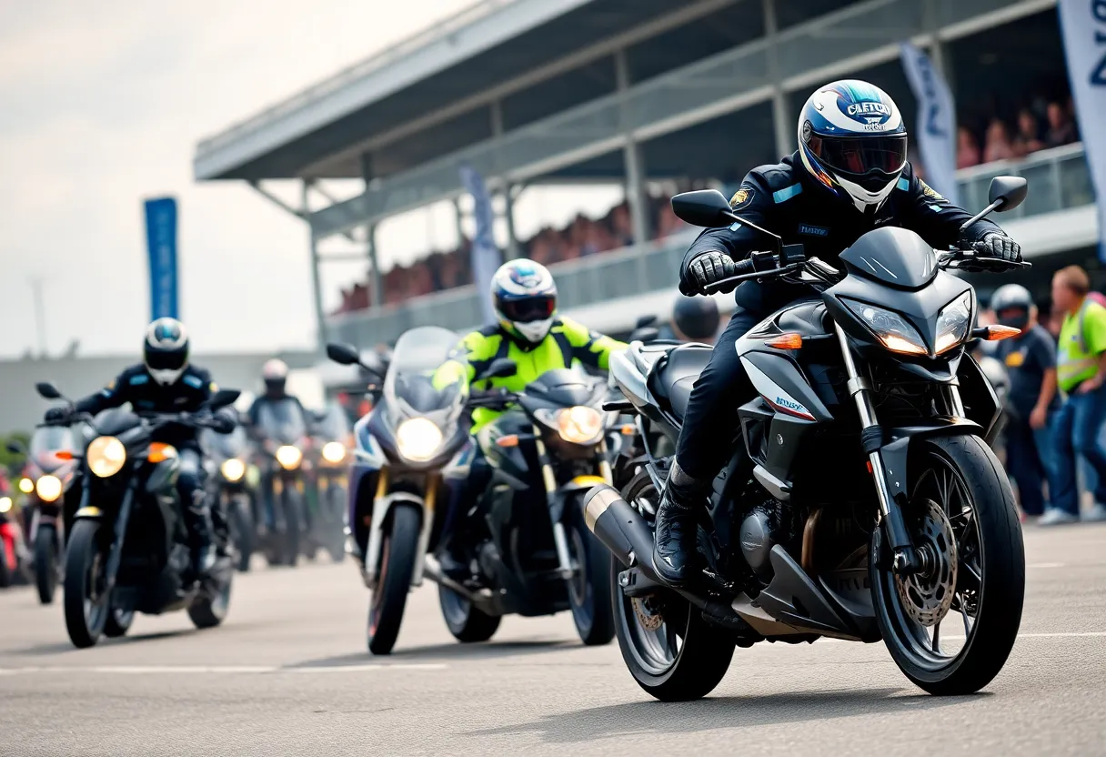 Motorcycle competition involving police officers showcasing riding skills