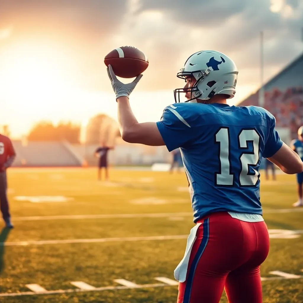 Football player throwing a pass on the field