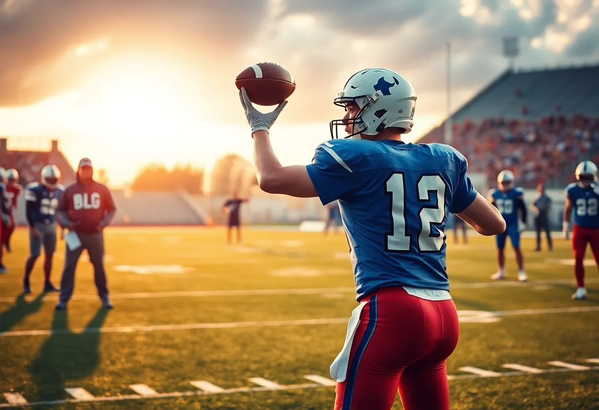 Football player throwing a pass on the field