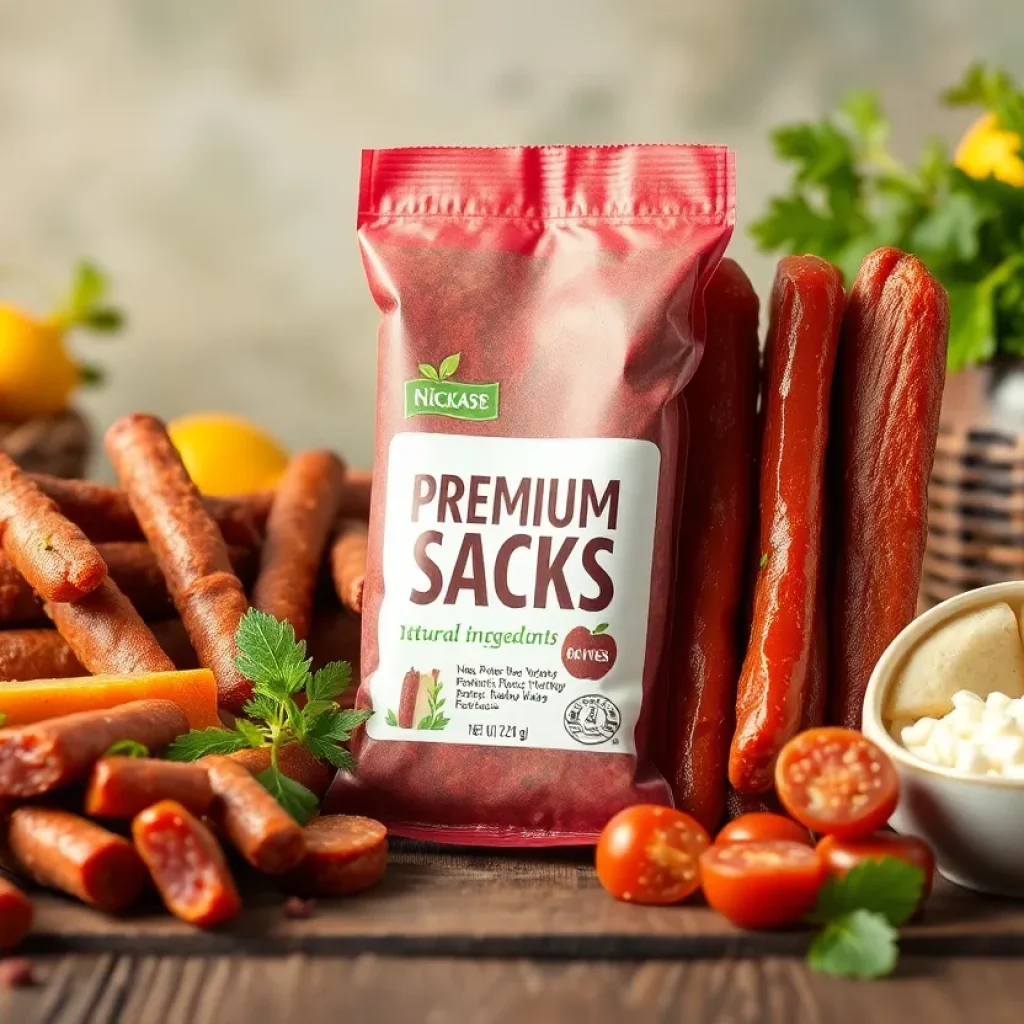 Display of premium meat snacks including meat sticks.