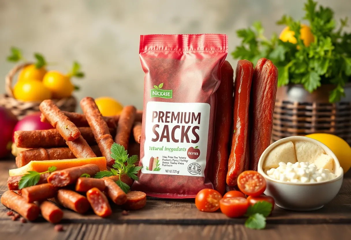 Display of premium meat snacks including meat sticks.