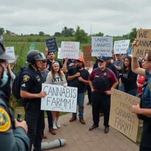 Protests outside a cannabis farm in California