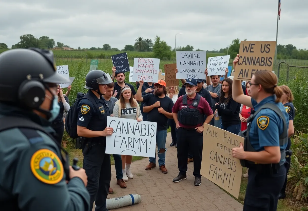 Protests outside a cannabis farm in California