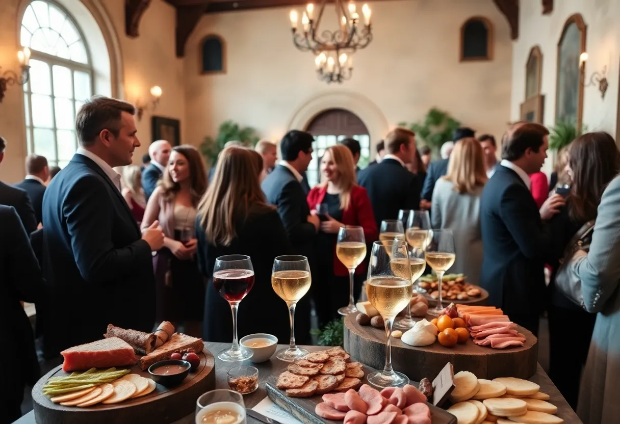 Networking event at Gravitas featuring charcuterie and local businesses