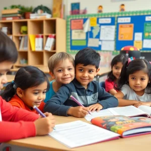 Students participating in bilingual education at the Dual Language Academy.