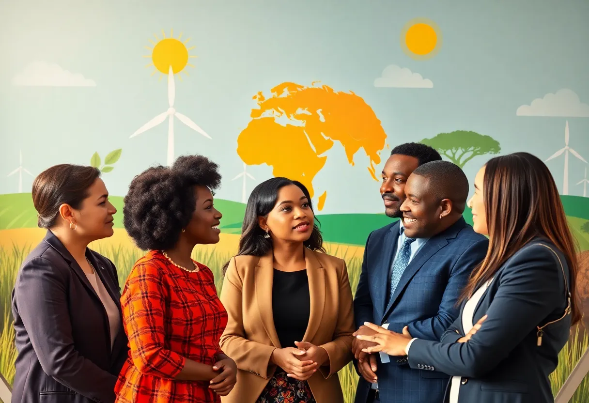 Professionals discussing sustainable energy innovations