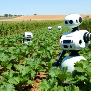 Robots working on a California farm during labor shortage