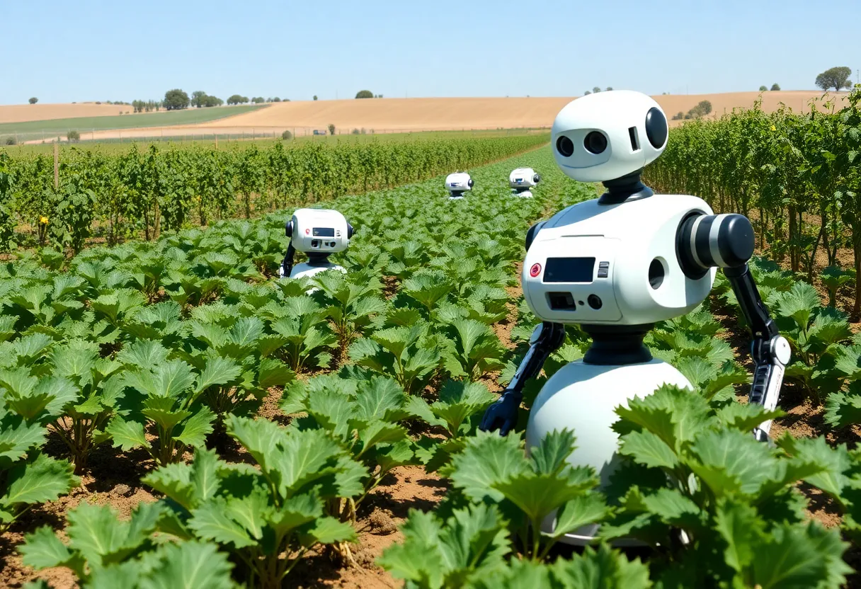Robots working on a California farm during labor shortage