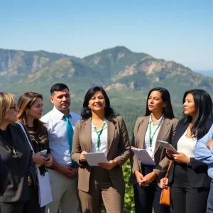 Business professionals discussing climate regulations in California