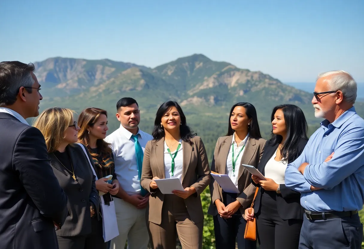Business professionals discussing climate regulations in California