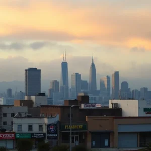 Distressed buildings in California reflecting business struggles