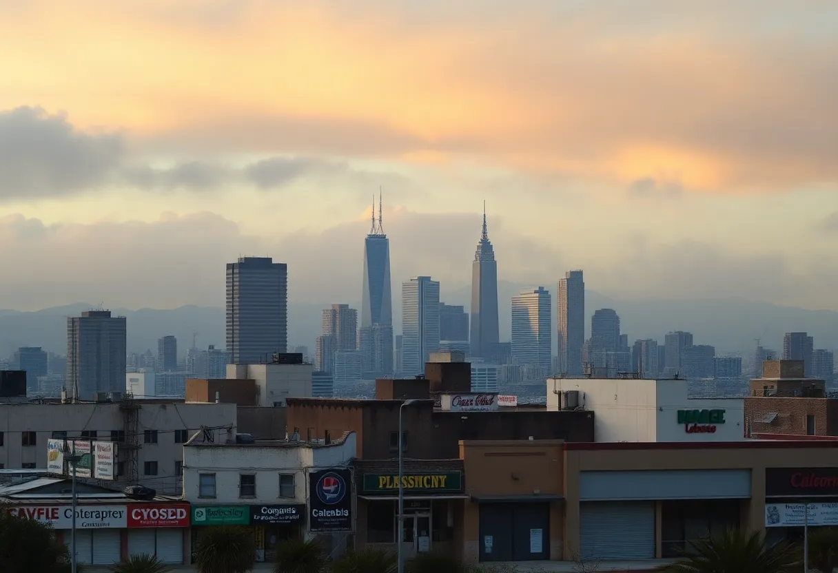 Distressed buildings in California reflecting business struggles