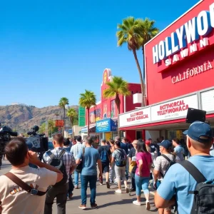 Film crew working on set in California