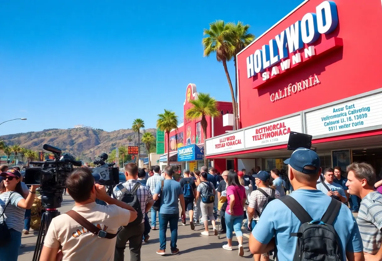 Film crew working on set in California