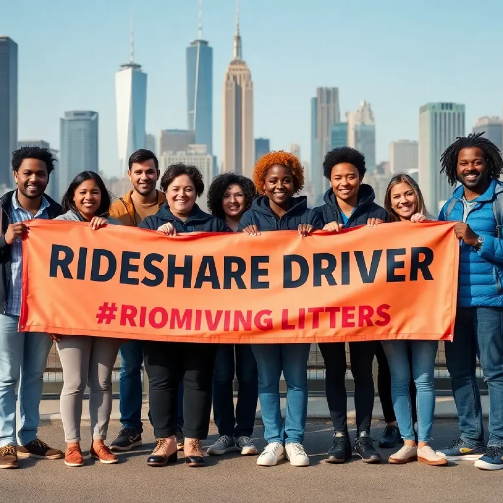 Diverse rideshare drivers rallying for union rights