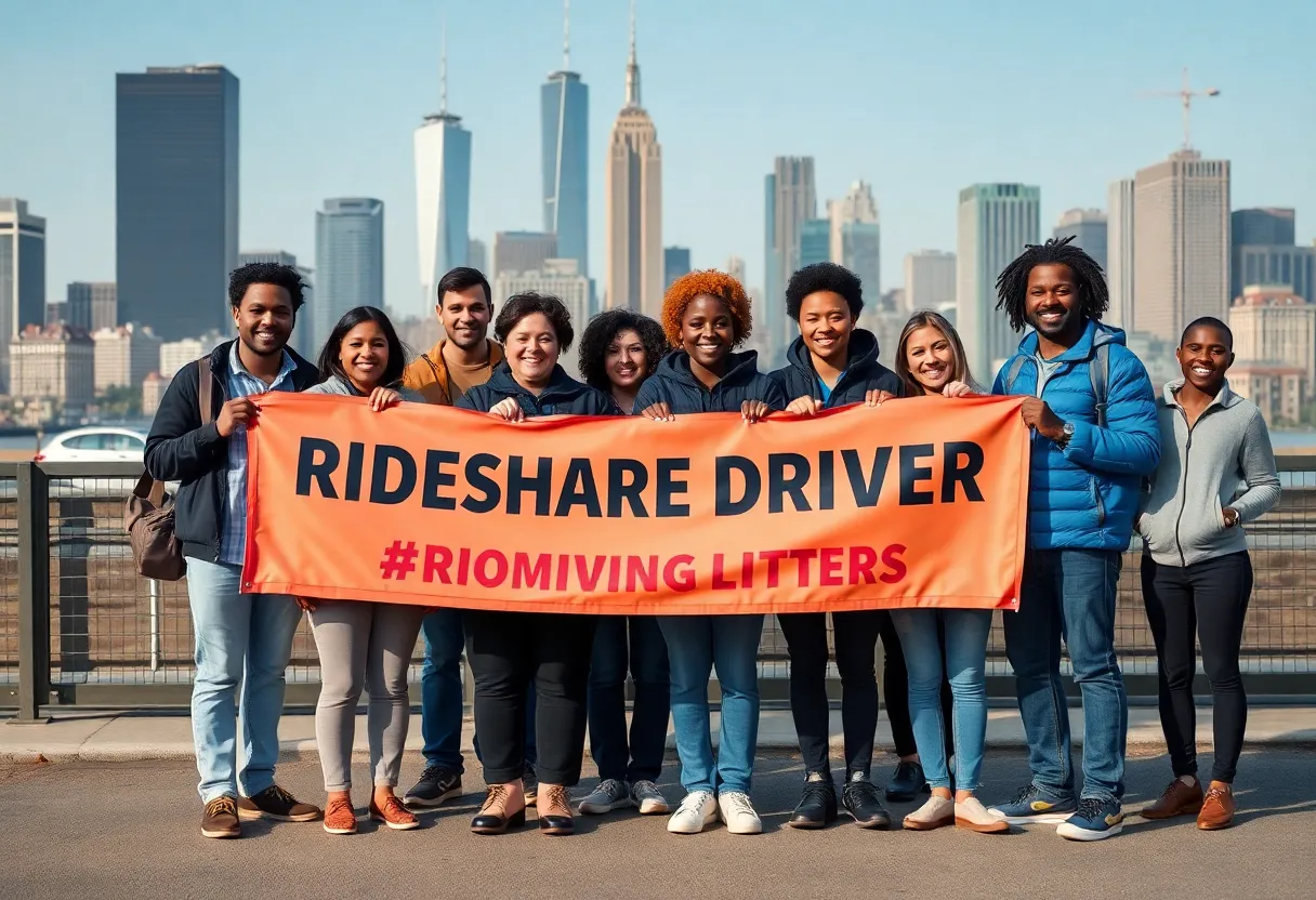 Diverse rideshare drivers rallying for union rights