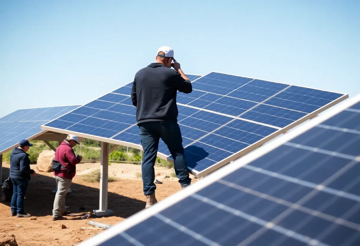 Community members engaging in a demonstration about solar energy legislation in California.