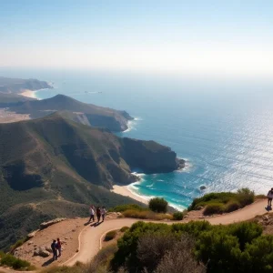 Aerial view of a California tourist hot spot with fewer visitors