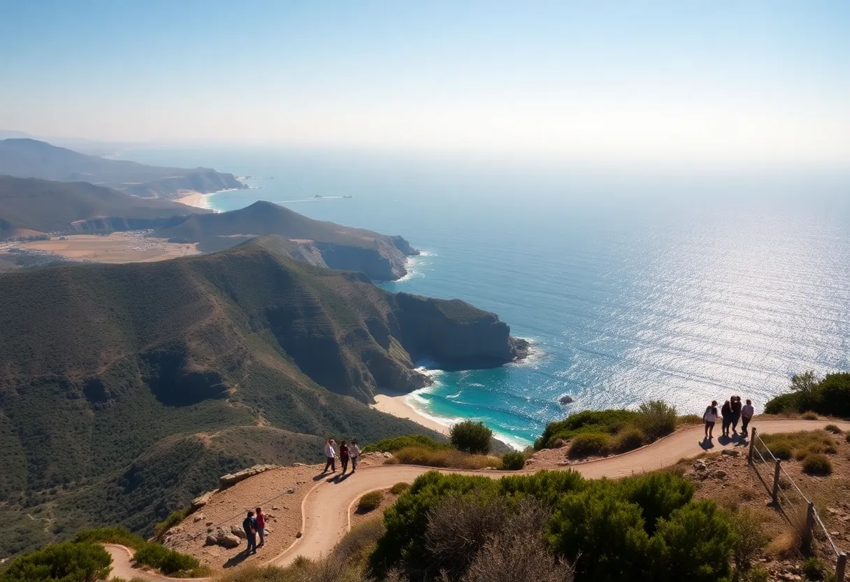 Aerial view of a California tourist hot spot with fewer visitors