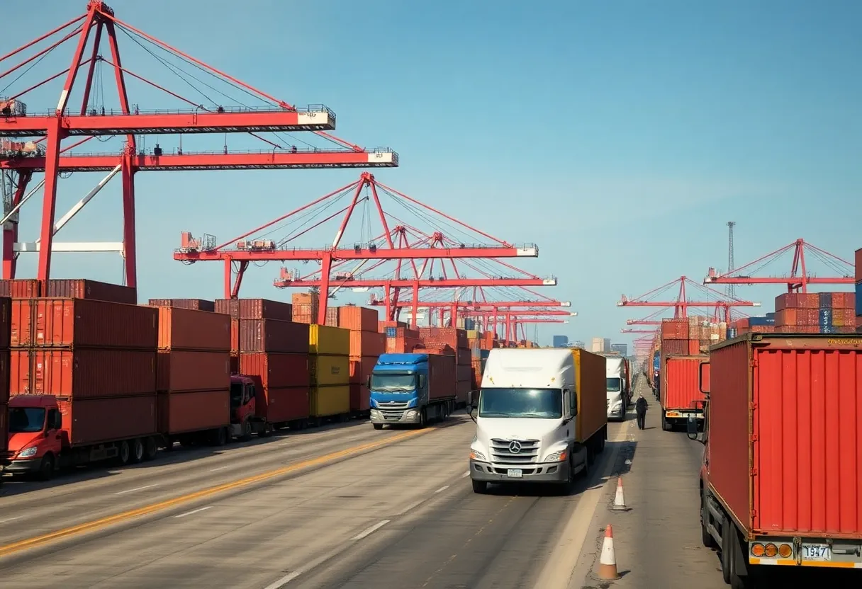 Cargo containers at a California port representing trade impact