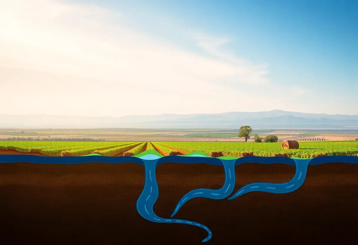 Illustration depicting groundwater management in California's agricultural landscape.
