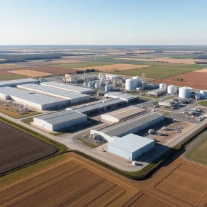 Aerial view of the Spreckels Sugar Company in Brawley, California