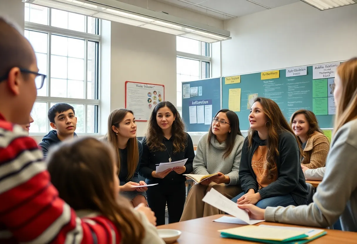 School students engaged in discussion about antisemitism