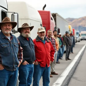 Independent truckers demonstrating support in California