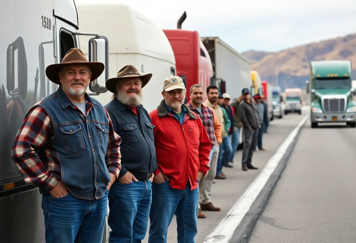 Independent truckers demonstrating support in California