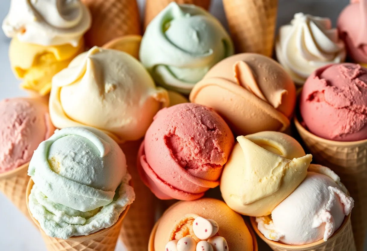 Variety of Thrifty Ice Cream flavors in cones