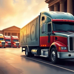 Courtroom scene of truck manufacturers in legal challenge