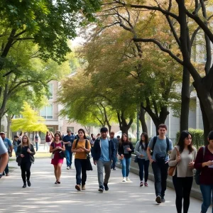 University campus with students and trees, representing academic tension.