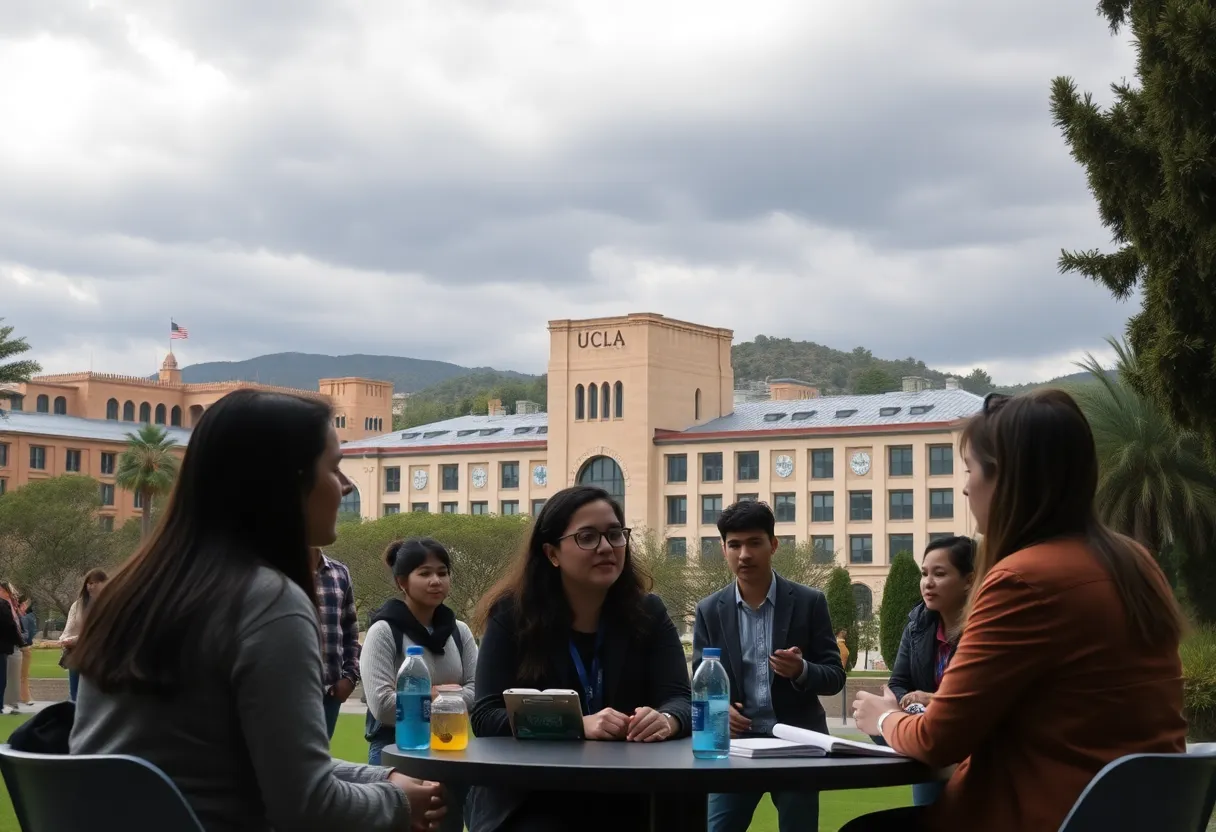 Students and researchers discussing on UCLA campus during funding crisis