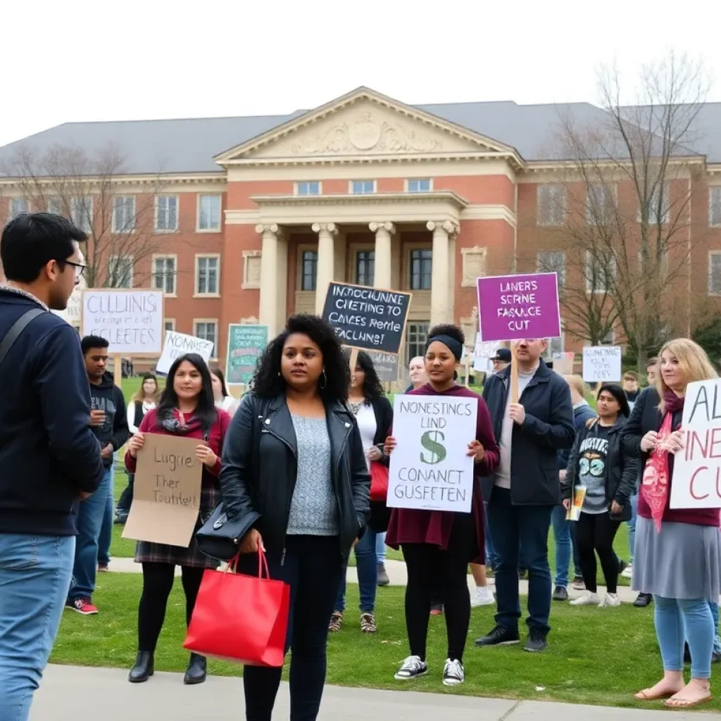 Students and faculty protesting funding cuts at UCLA campus