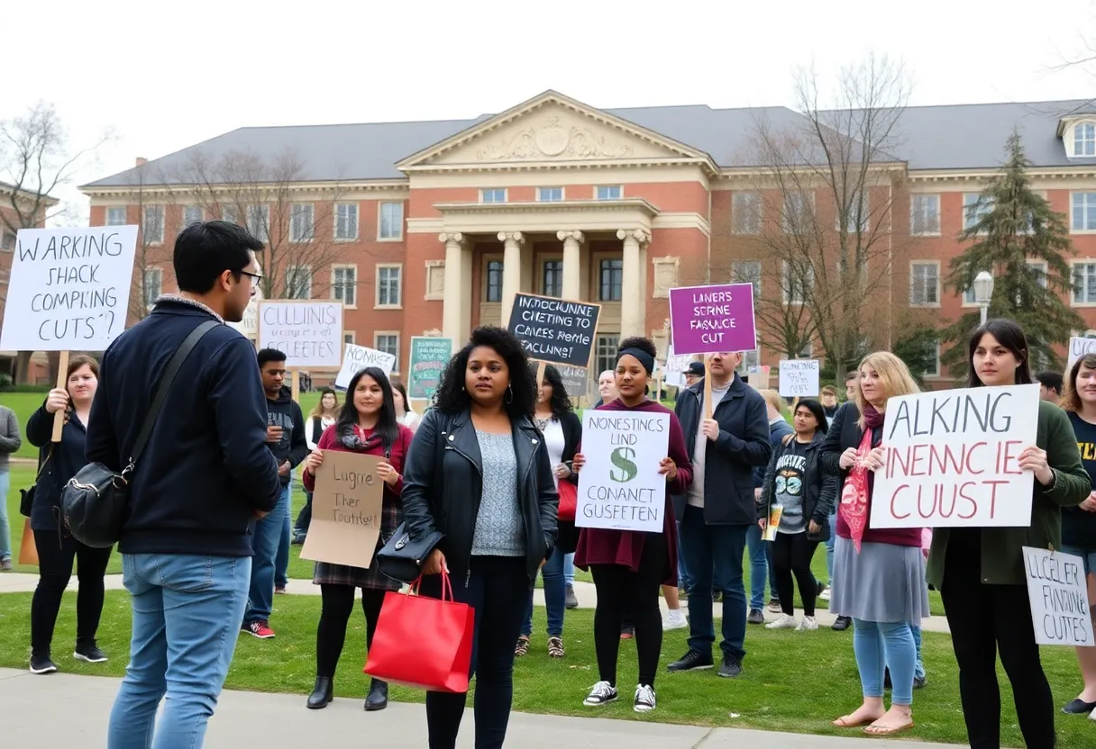Students and faculty protesting funding cuts at UCLA campus